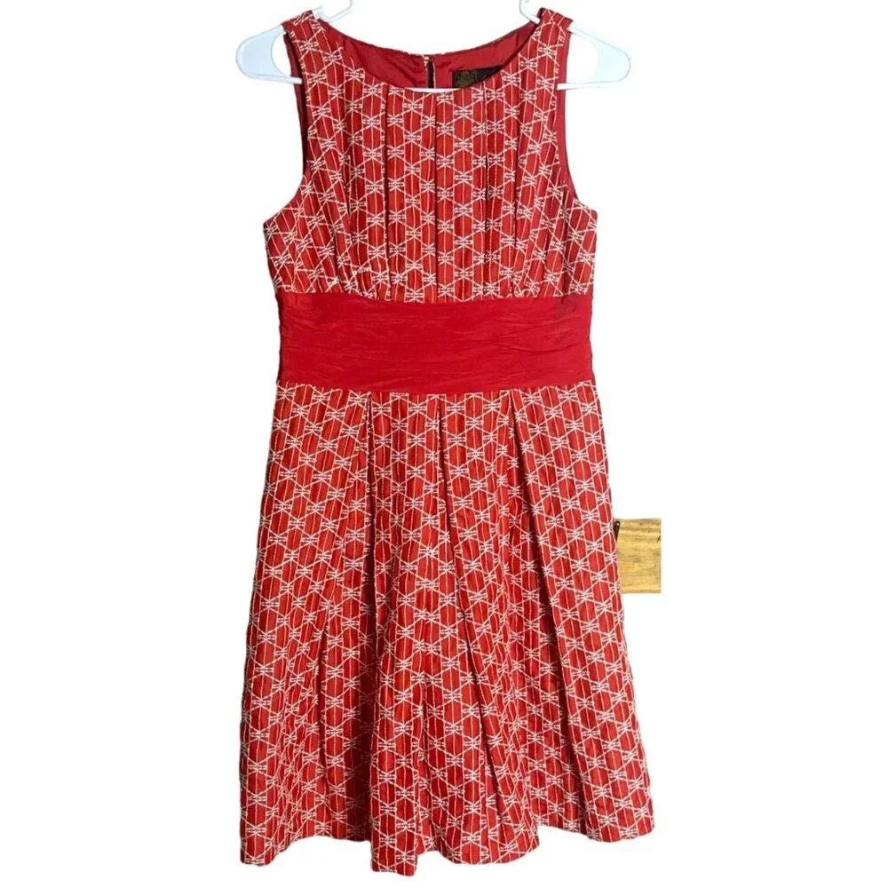 Frock Tracy Reese Dress Red Linen Silk Retro 50s PinUp Feminine Fun Womens 6 - Picture 12 of 14